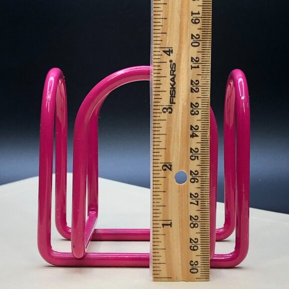 90s Fuchsia Pink Enamel Metal Wire Arch Square Notepad Holder, Vintage Office - Picture 8 of 9